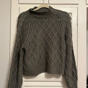 Gray Cable Knit Turtleneck Sweater